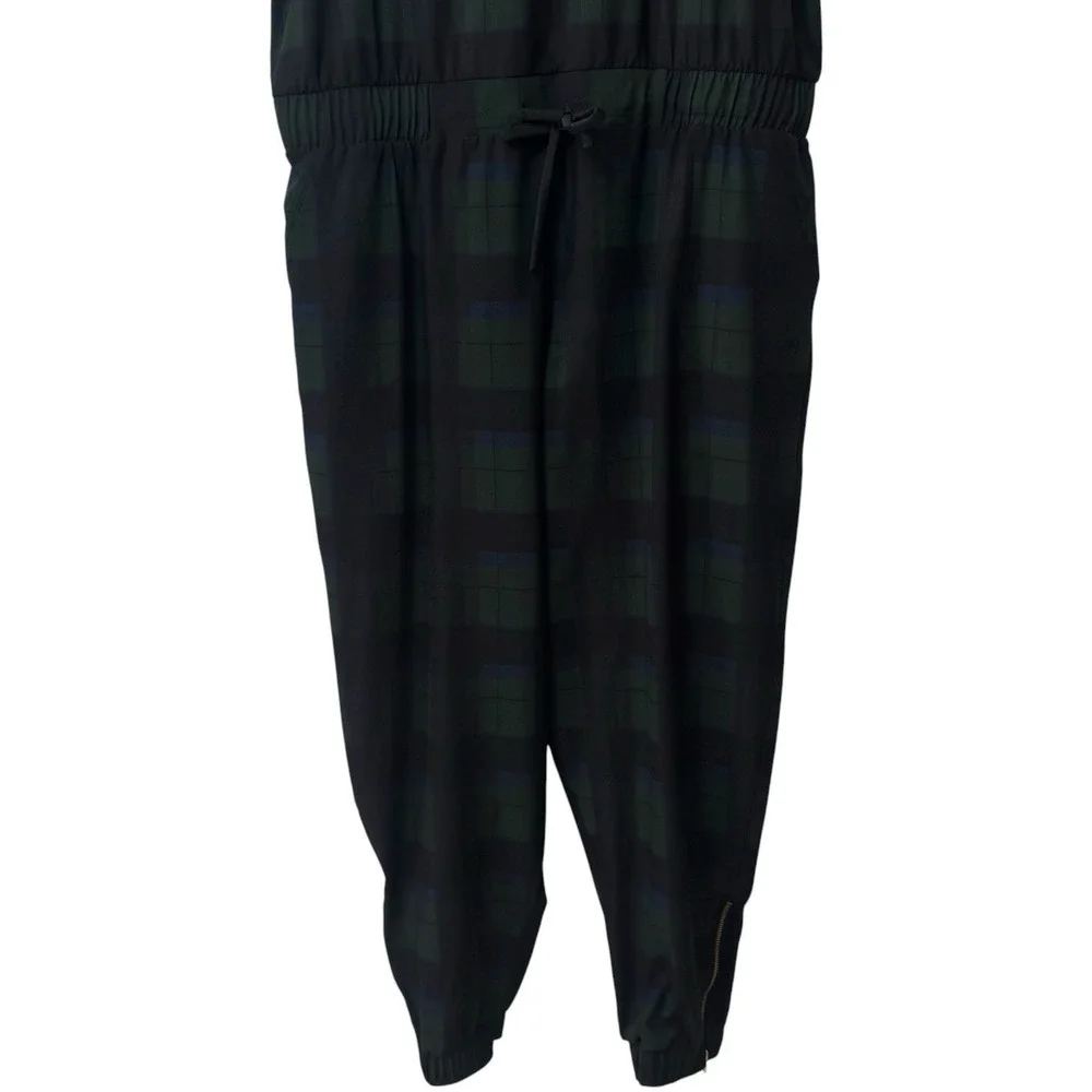 Albion Blue Green Plaid Jumpsuit Flutter Sleeve Jogger Style Preppy Comfort XL